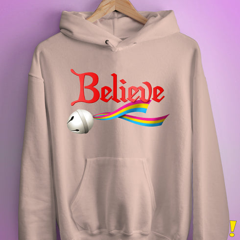 Believe Pansexual Pride Jingle Bell Hoodie - Light Pink